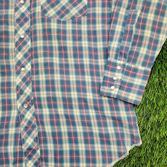 Vintage 80s Wrangler Western Plaid Shirt M 15.5 21x31 Cowboy - Picture 11 of 11